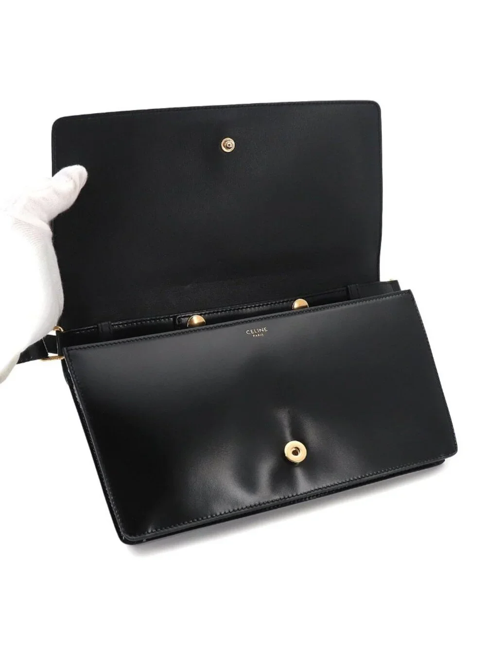 Celine Triomphe Trapeze 2-Way Shoulder Clutch Leather Black